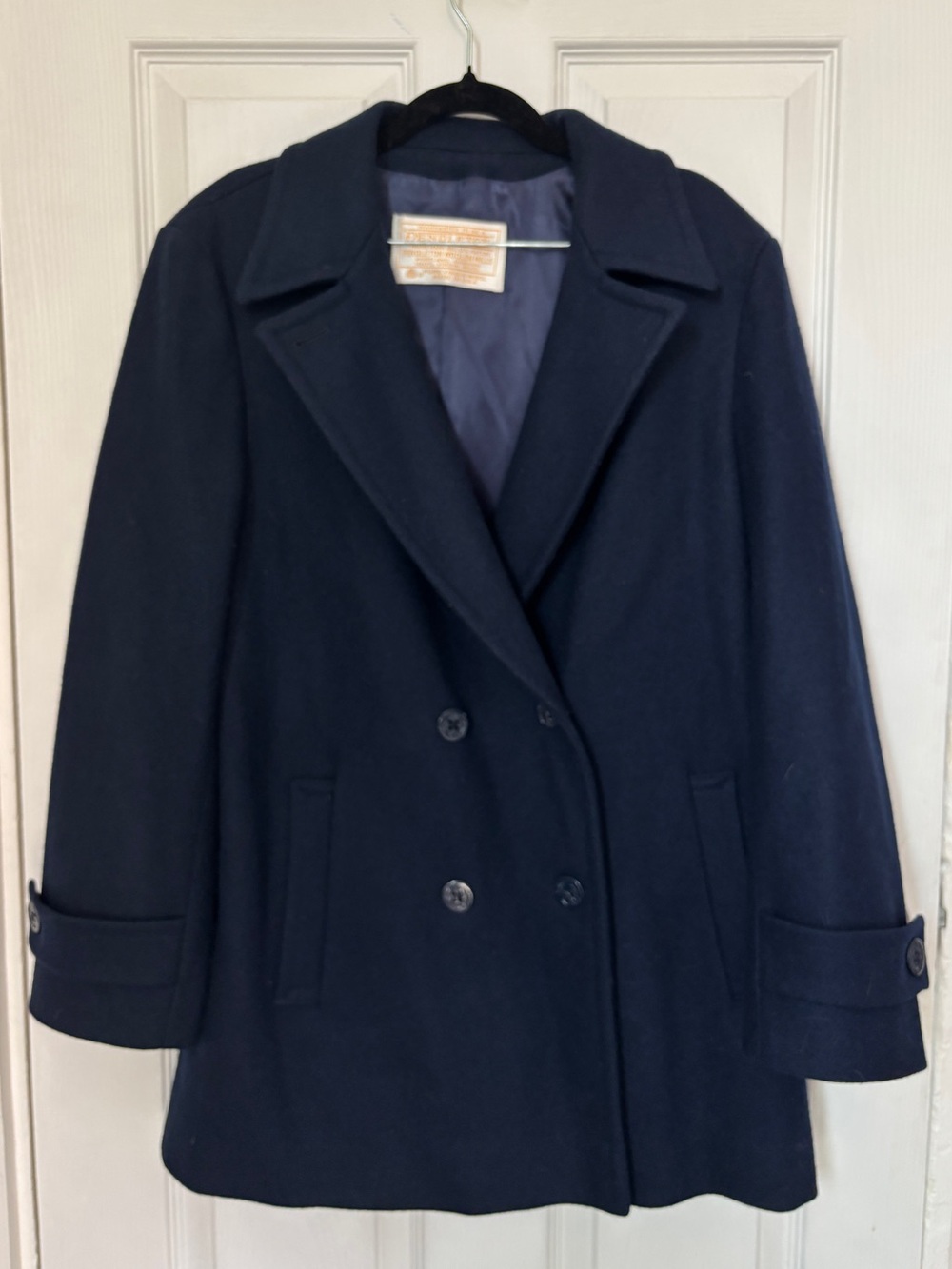 Pendleton Vintage 100% Wool Double Breasted Coat Deep Navy Blue Original Buttons
